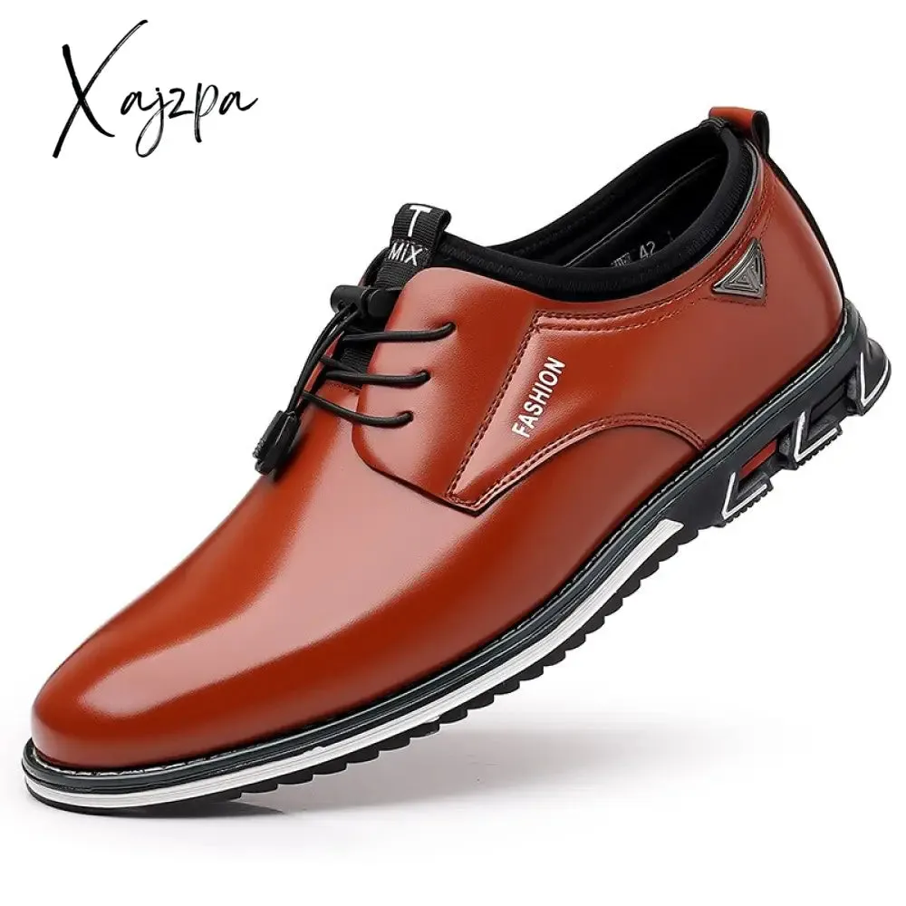 Xajzpa - Man Leather Shoes Spring Male Sneakers Casual Solid Leather Shoe Business Sport Flat Round Toe Light Comfortable Plus Size 38-50