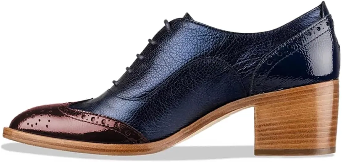 YDN Women Formal Closed Toe Lace Up Oxfords Perforated Stacked Low Heels Derby Pumps Work Business Shoes Size 4-16 US