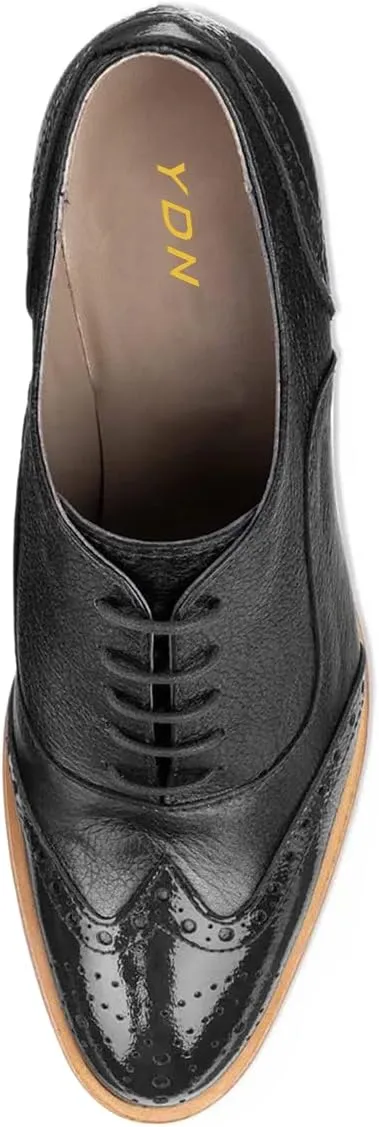 YDN Women Formal Closed Toe Lace Up Oxfords Perforated Stacked Low Heels Derby Pumps Work Business Shoes Size 4-16 US
