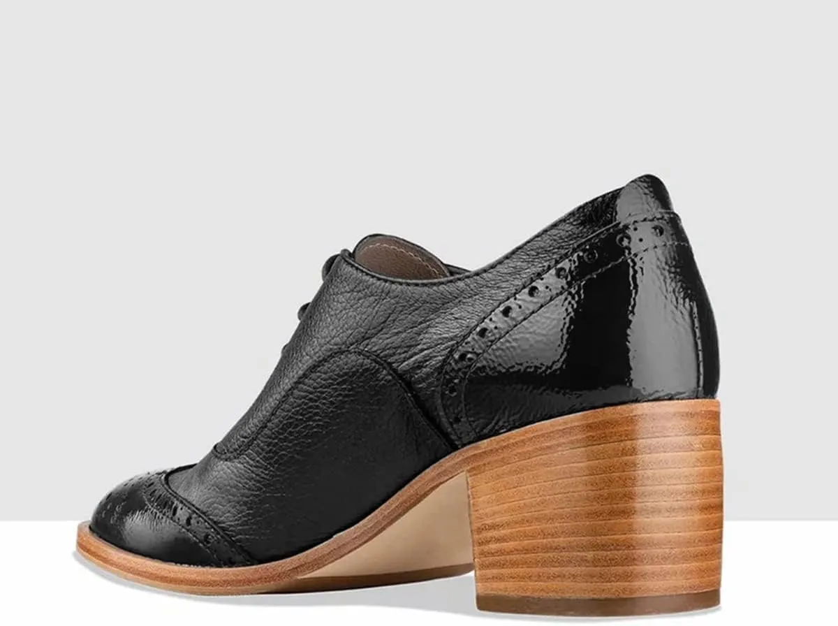 YDN Women Formal Closed Toe Lace Up Oxfords Perforated Stacked Low Heels Derby Pumps Work Business Shoes Size 4-16 US