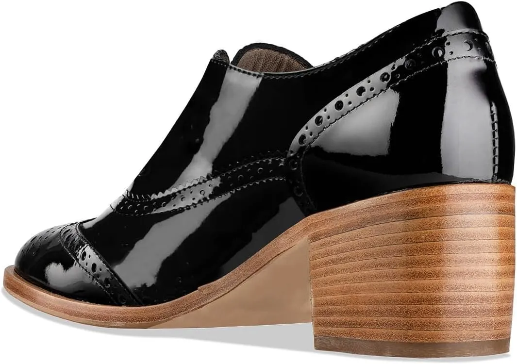 YDN Women Formal Closed Toe Lace Up Oxfords Perforated Stacked Low Heels Derby Pumps Work Business Shoes Size 4-16 US
